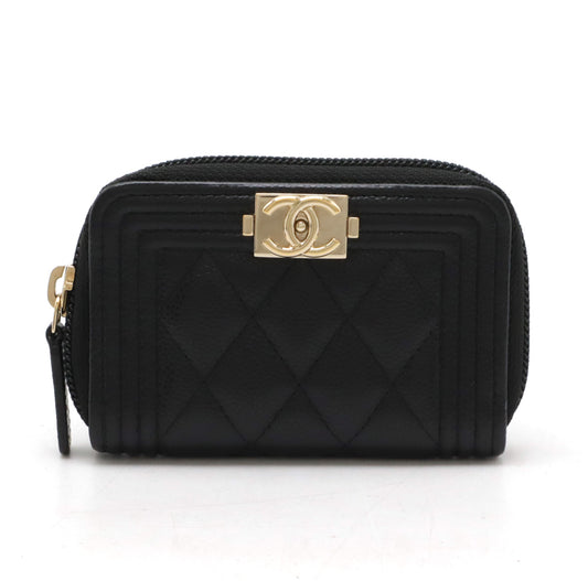 Chanel Boy Caviar Coin Case Black