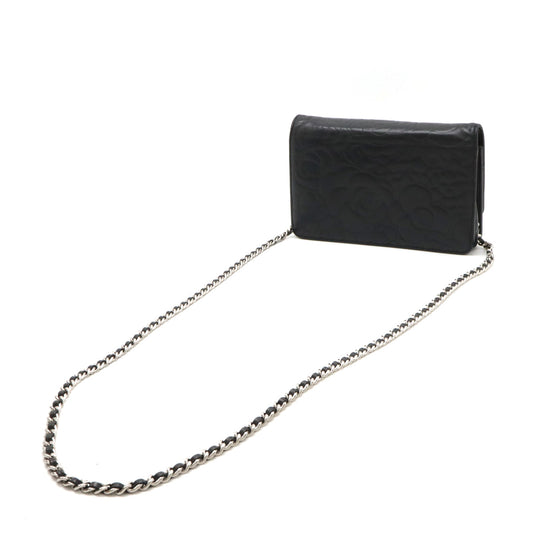 Chanel Camellia Chain Wallet Black Leather