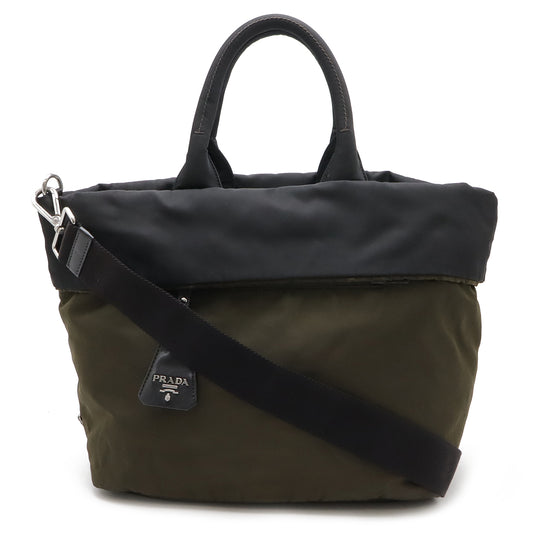 Prada Nylon Leather 2WAY Tote Bag Khaki Black