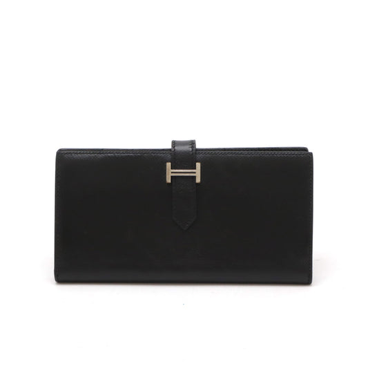 Hermes Bearn Souffle Leather Wallet Black