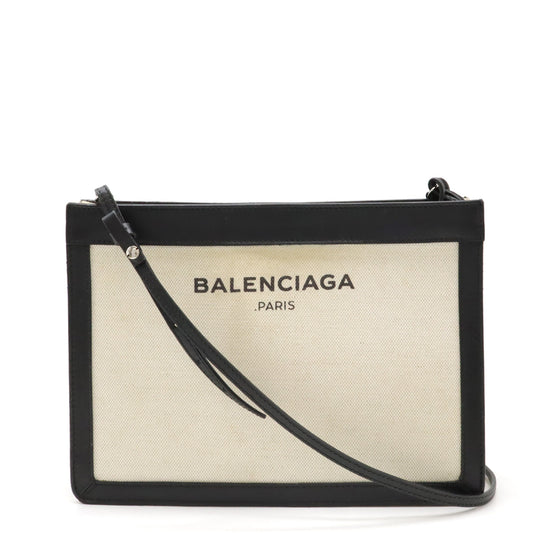 Balenciaga Navy Logo Canvas Leather Shoulder Bag