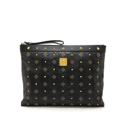 MCM Leather Clutch Bag Black Gold