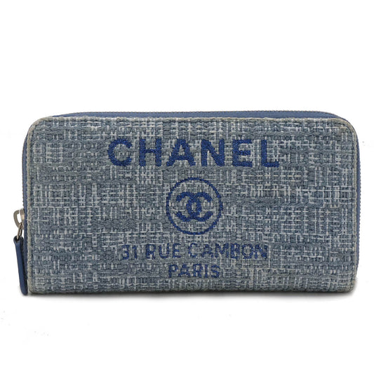 Chanel Tweed Canvas Leather Wallet Blue