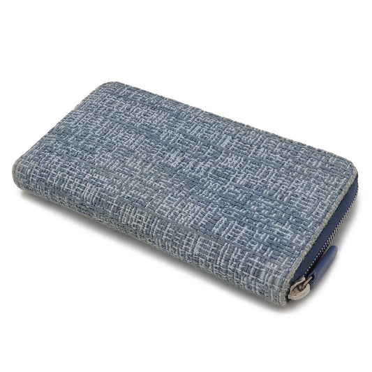 Chanel Tweed Canvas Leather Wallet Blue