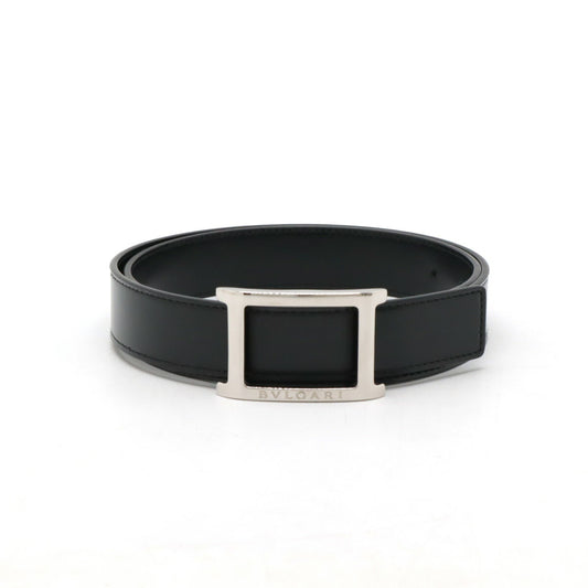 Bvlgari Leather Belt Black Silver Buckle