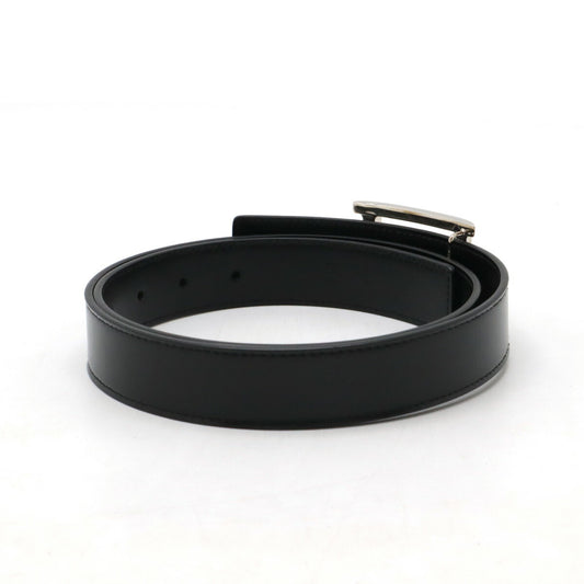 Bvlgari Leather Belt Black Silver Buckle