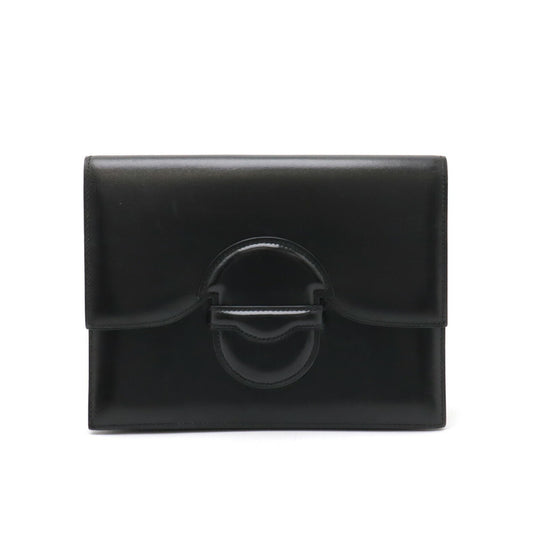 HERMES Facon Leather Clutch Bag Black Vintage