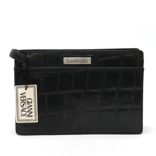 Versace Leather Logo Clutch Handbag Black