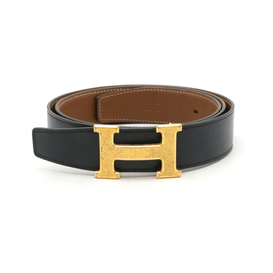 Hermes H Guilloche Constance Reversible Leather Belt