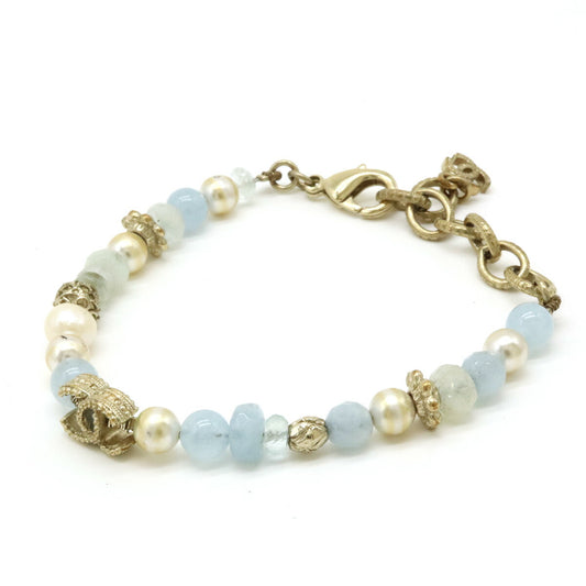 Chanel Coco Mark Bracelet Faux Pearl Stone Gold