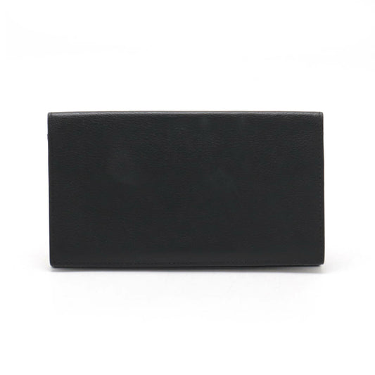 Hermes Leather Silk Long Wallet Black