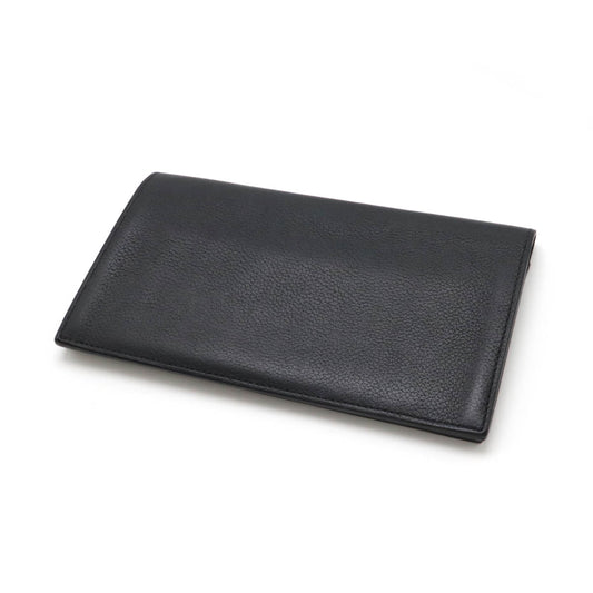 Hermes Leather Silk Long Wallet Black