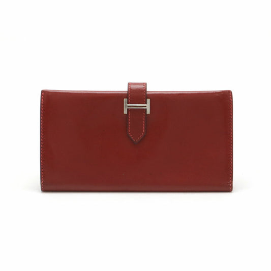 Hermes Leather Bearn Classic Wallet Red