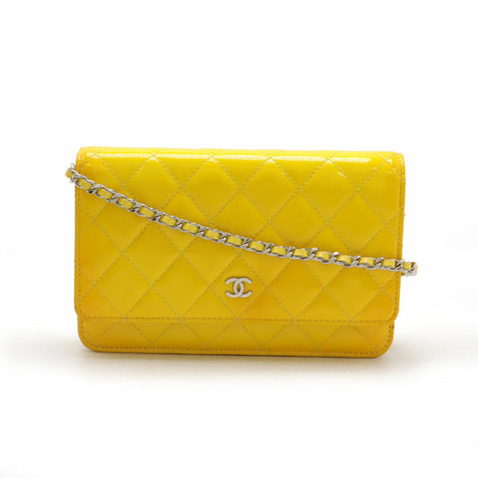 Chanel Patent Matelasse Chain Wallet A33814