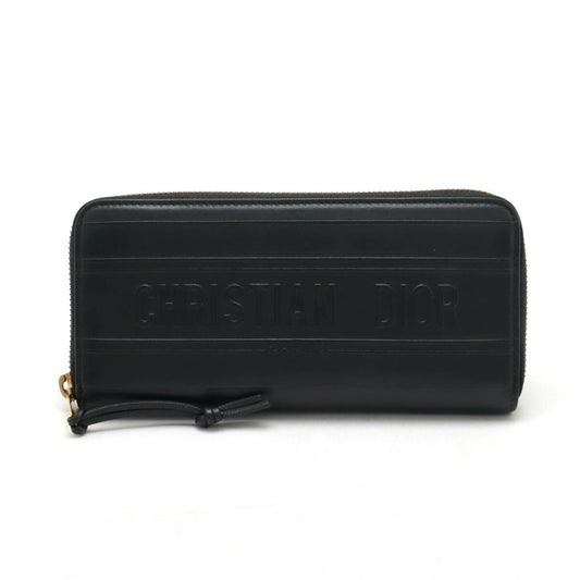 Dior Embossed Logo Leather Zip Wallet