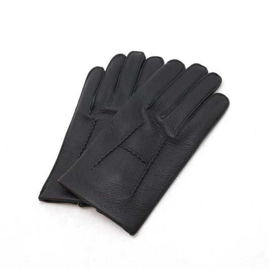 Hermes Deerskin H Stitch Gloves Black