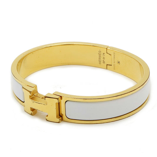 Hermes Enamel Bracelet Gold White