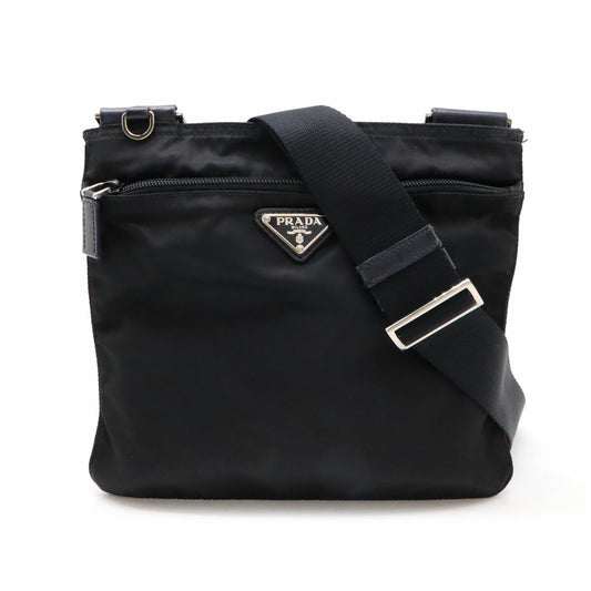 Prada Nylon Leather Shoulder Bag Black