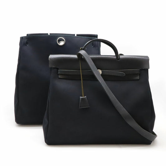 Hermes Aile Bag MM Leather Handbag Black