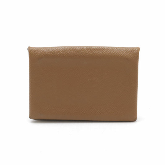 Hermes Calvi Card Case Brown Leather