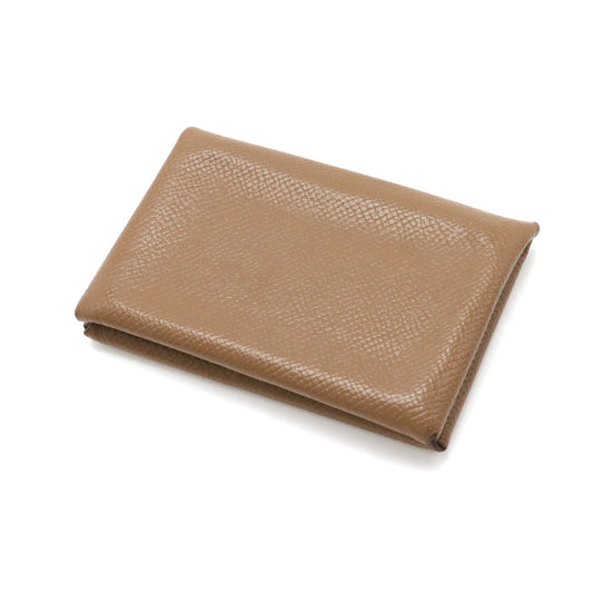 Hermes Calvi Card Case Brown Leather