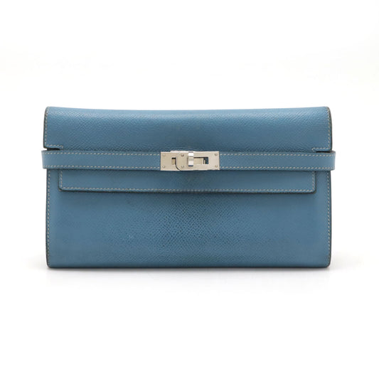 Hermes Kelly Wallet Long Bifold Blue