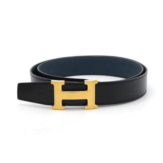 Hermes H Belt Reversible Leather Black Navy