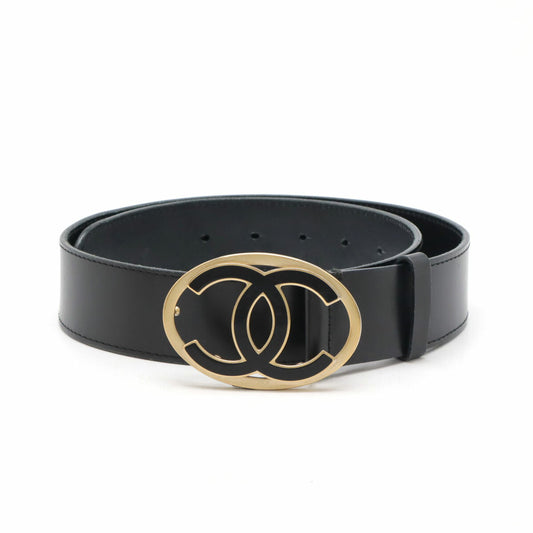 Chanel Leather Icon Belt Black Gold