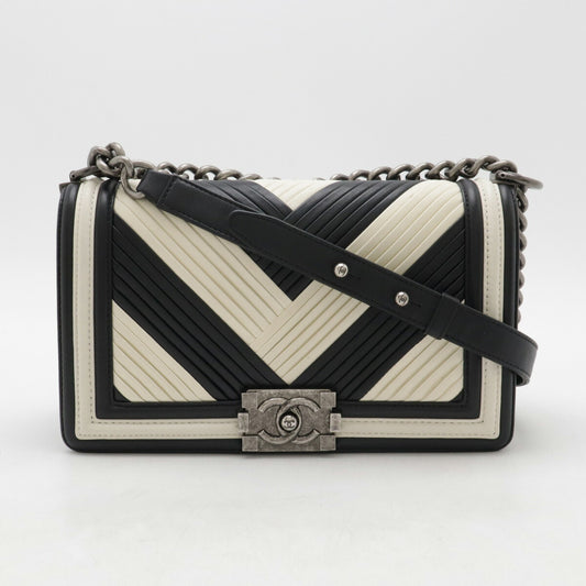 Chanel Boy Matelasse Chain Bag Black White