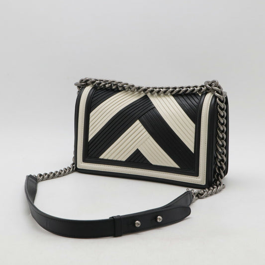 Chanel Boy Matelasse Chain Bag Black White