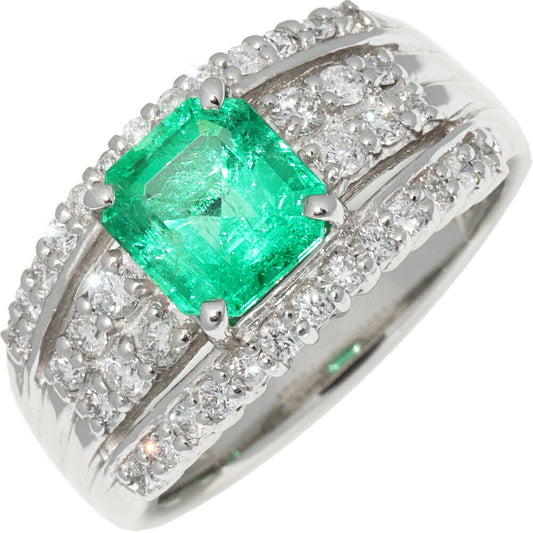 Pt900 Emerald Diamond Ring 1.59ct/0.60ct