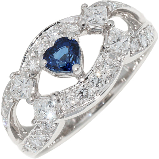 Pt900 Sapphire Diamond Heart Ring