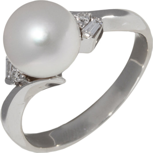 Pt900 Pearl Diamond Ring