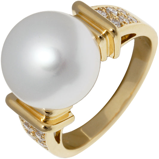 K18YG Pearl Diamond Ring 11.6mm 0.25ct