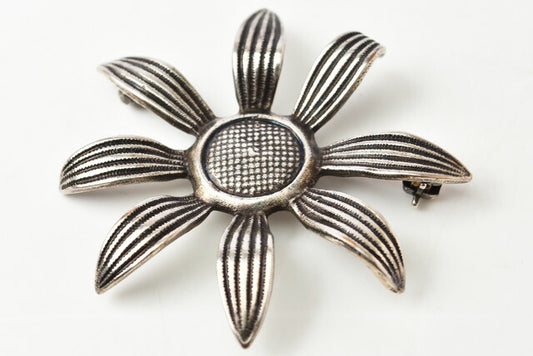 Saint Laurent Flower Motif Brooch Vintage Silver