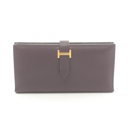 Hermes Bearn Souffle Leather Long Wallet Purple