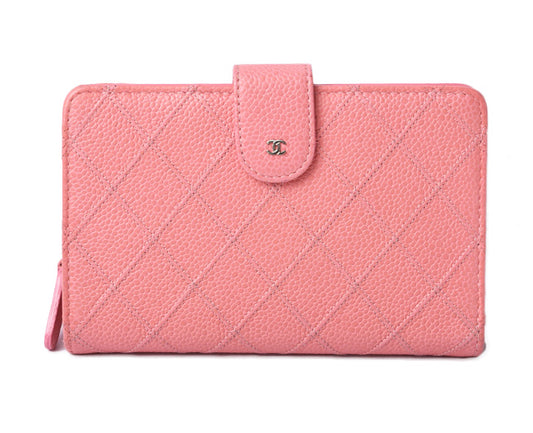 Chanel Quilted Leather Wallet Rose Silver