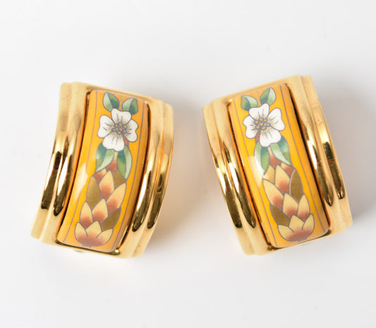 Hermes Enamel Flower Motif Earrings