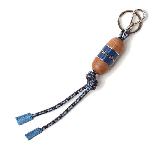 Prada Leather Wood Metal Keyring Keychain