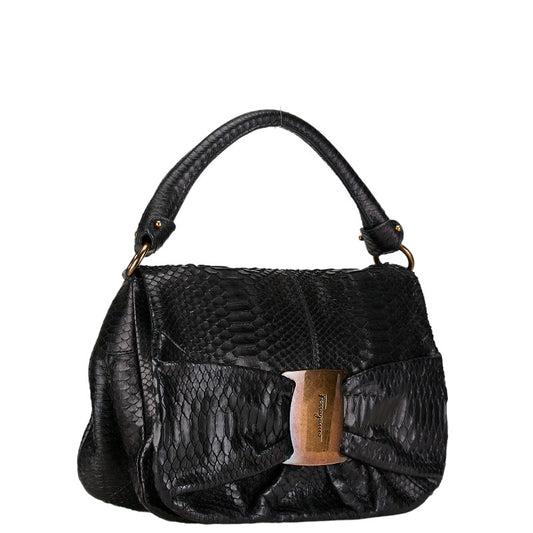 Salvatore Ferragamo Python Vara Ribbon Leather Handbag