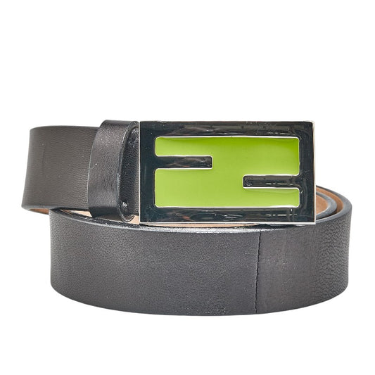 Fendi Leather Belt Black Silver Green