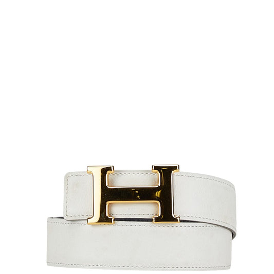 Hermes Leather H Belt White Black Gold