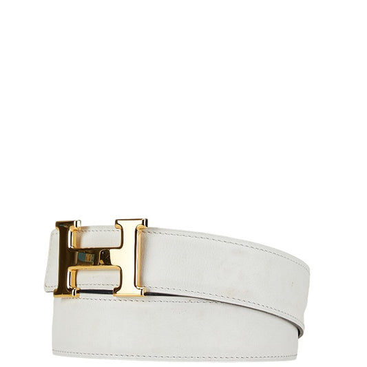 Hermes Leather H Belt White Black Gold