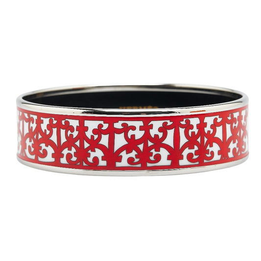 Hermes Enamel GM Bangle Silver White Red