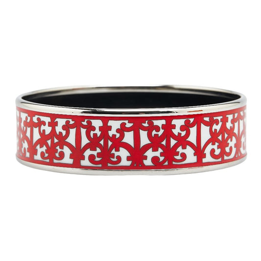 Hermes Enamel GM Bangle Silver White Red