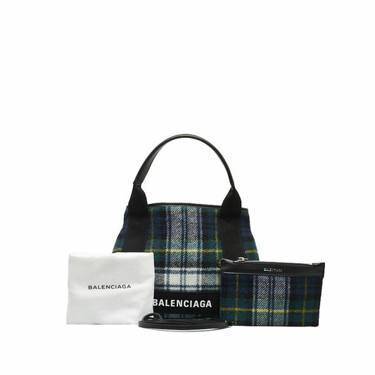 Balenciaga Cabas XS Check Wool Leather Handbag