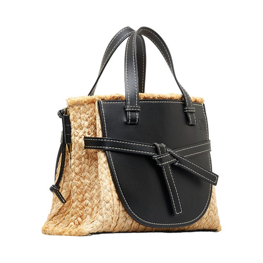 Loewe Anagram Gate Leather Raffia Handbag