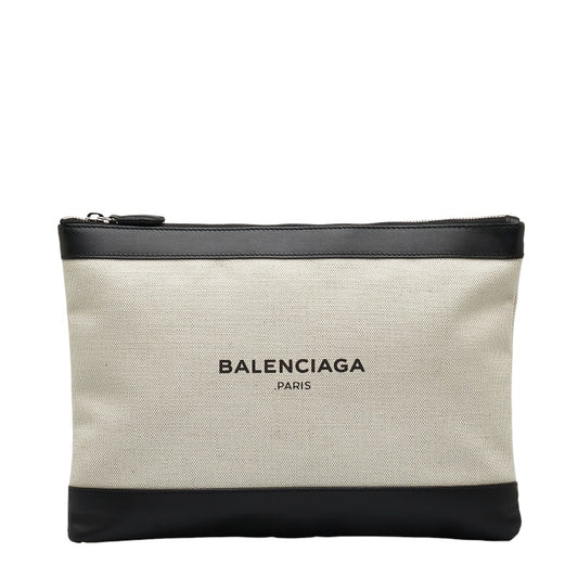 Balenciaga Canvas Leather Logo Clutch Bag