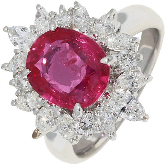 Pt900 Ruby Ring with Diamonds