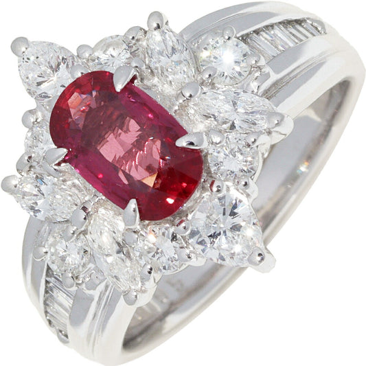 Pt900 Ruby Diamond Ring